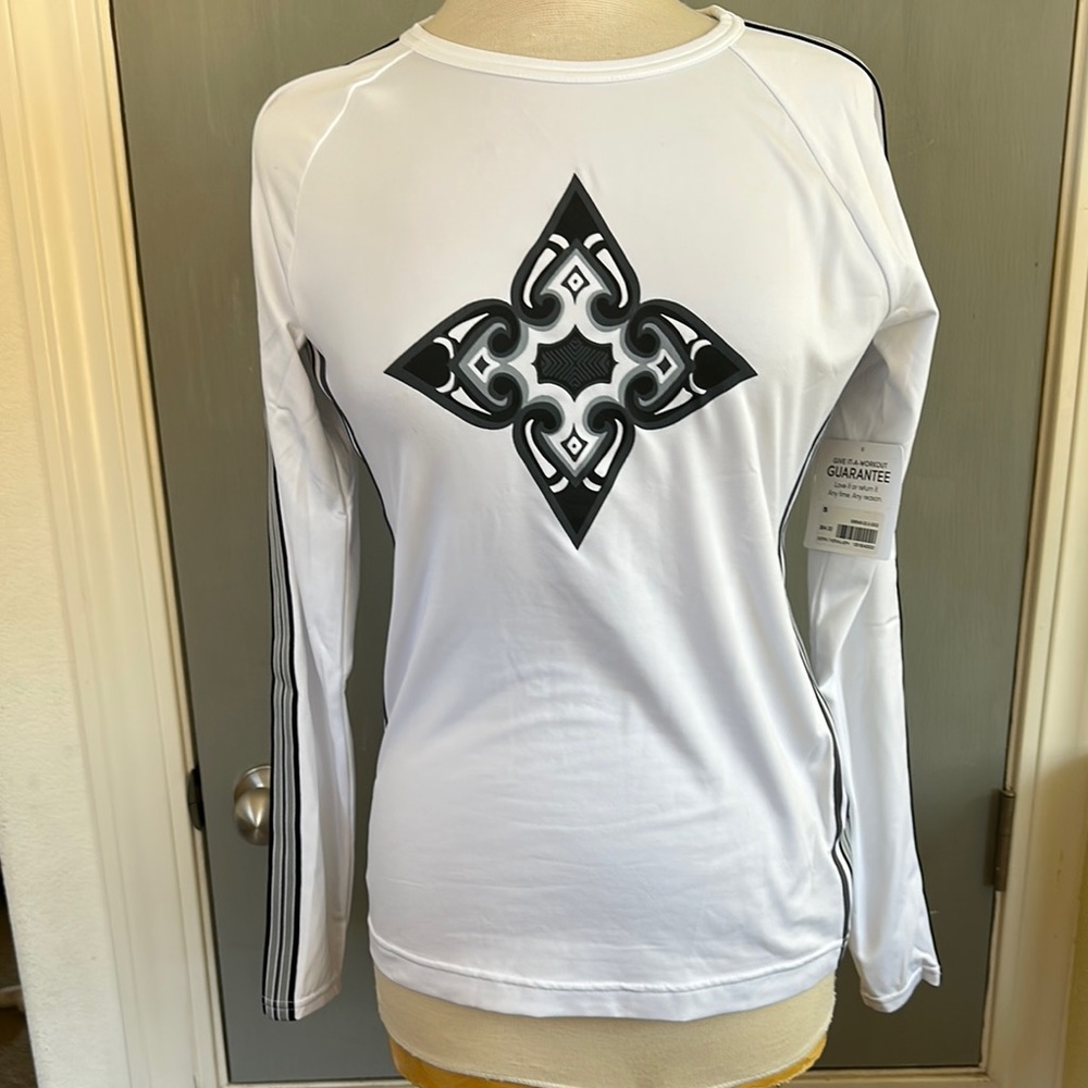 Athleta White rashguard with Black Design